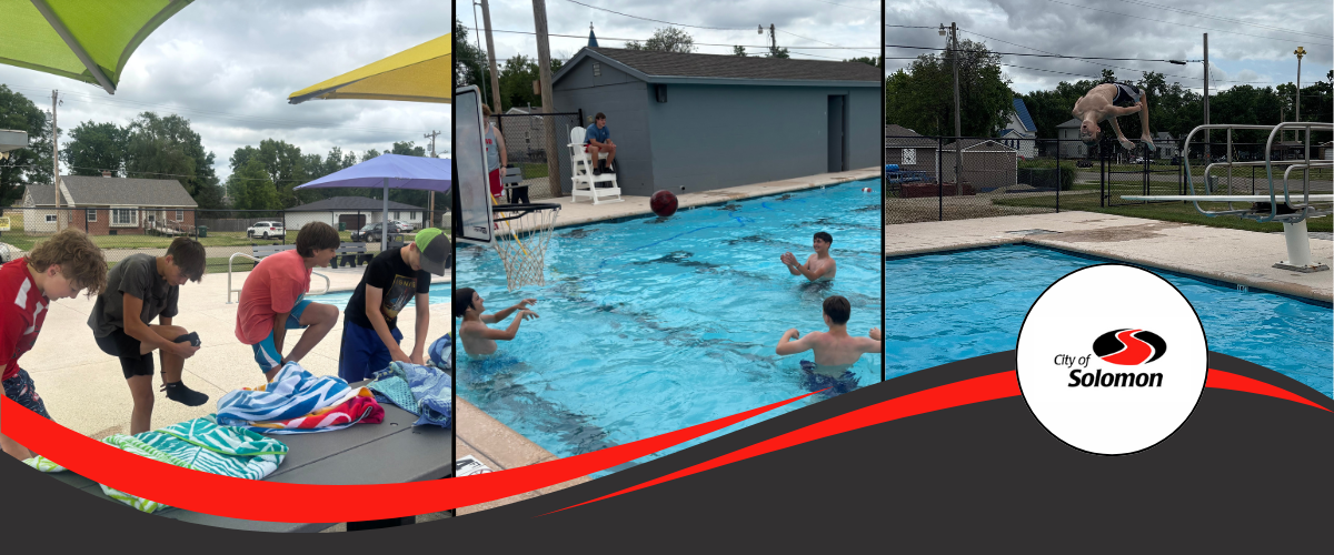 photo collage of opening day at municipal pool